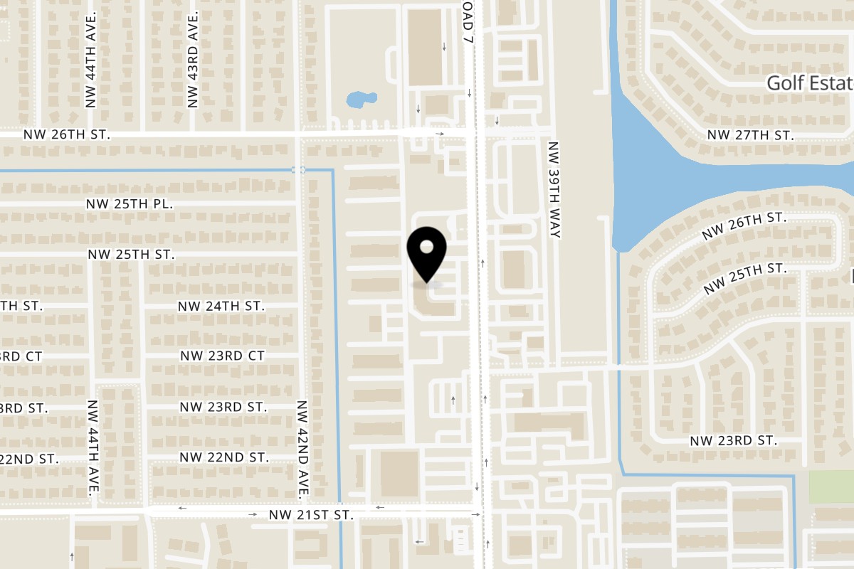 Map showing the location of La Bakerie Lauderhill on 2443 N State Rd 7 in Lauderhill